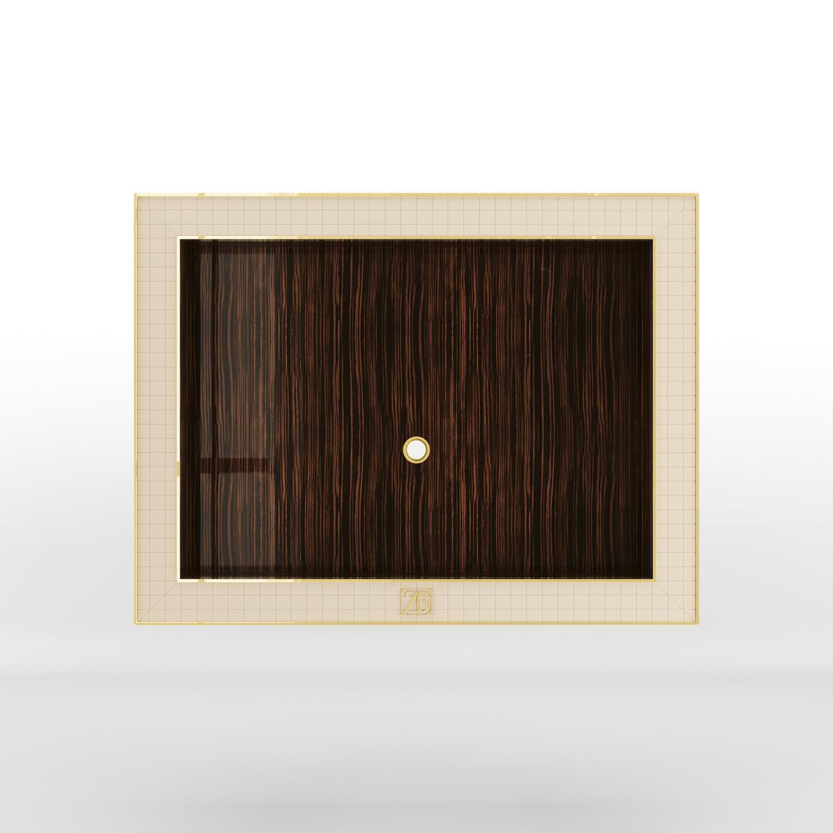 Wall-mounted TV cabinet in ebony and leather | Remington by Bruno Zampa