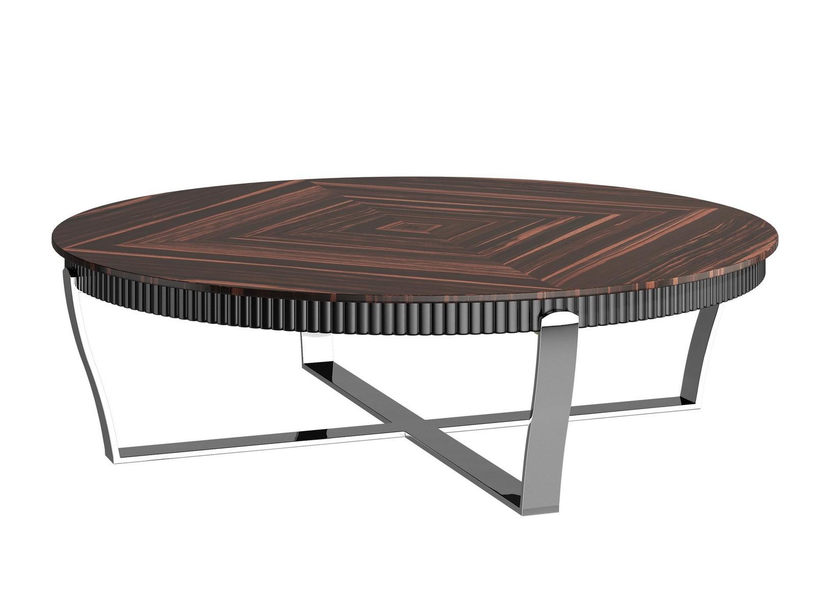 Low round steel and wood coffee table | Aristo Xl by Capital Collection