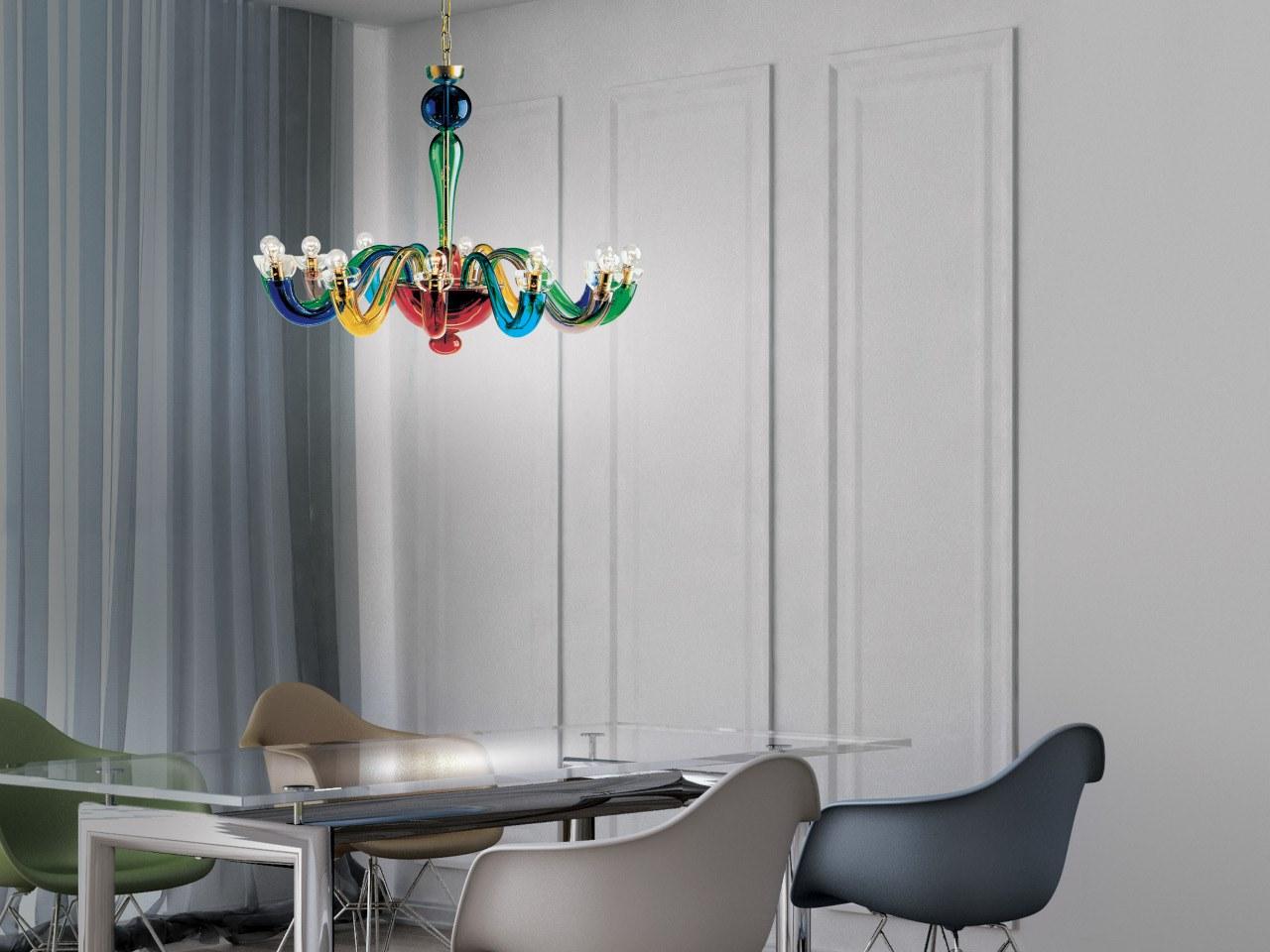 LED blown glass chandelier | Serenissima L12 by Leucos