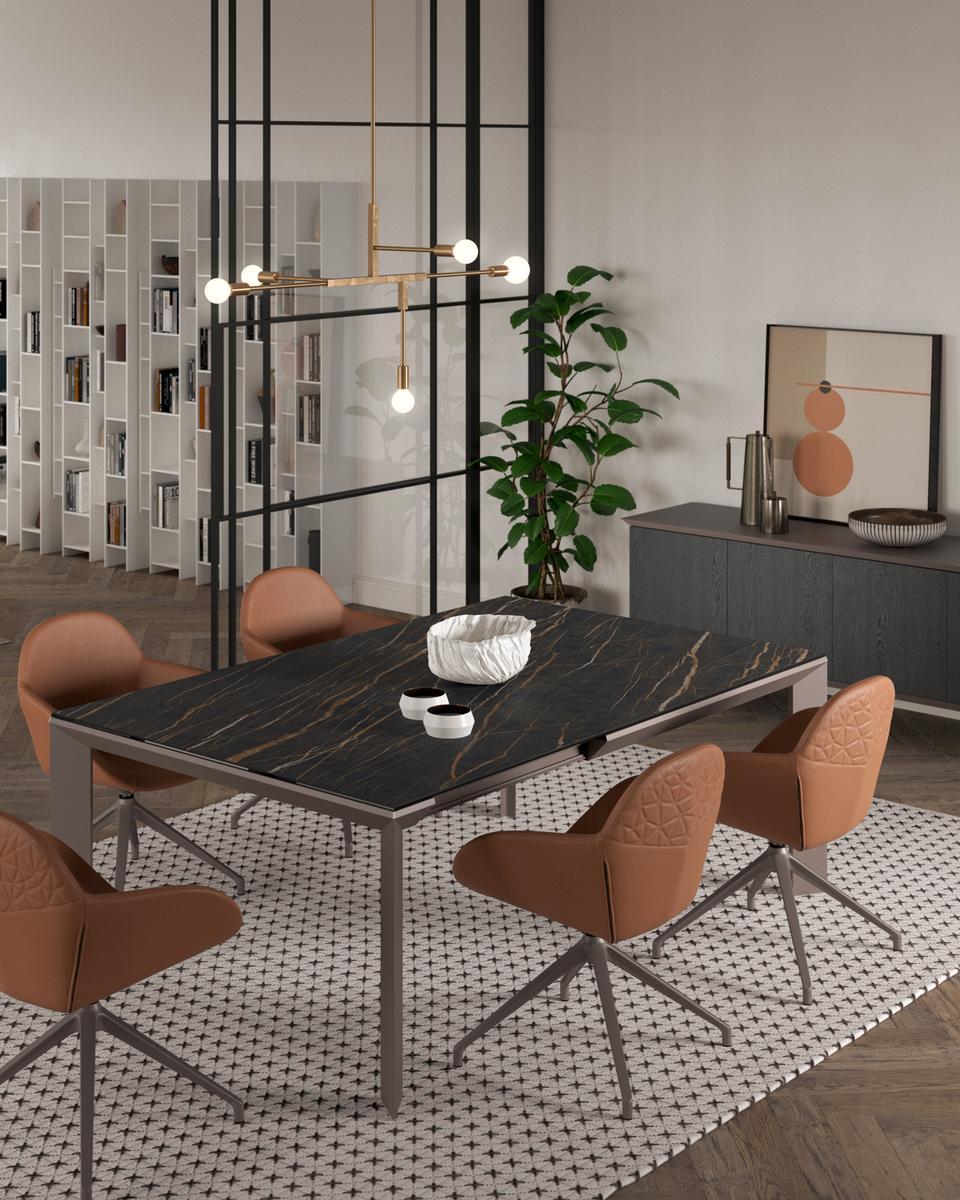 Extending glass and aluminium table | Metrò Quadro by Ozzio Italia