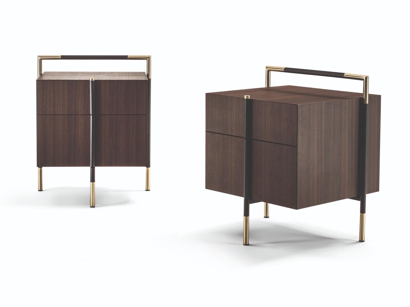 Square eucalyptus bedside table with drawers | Kevin by Frigerio