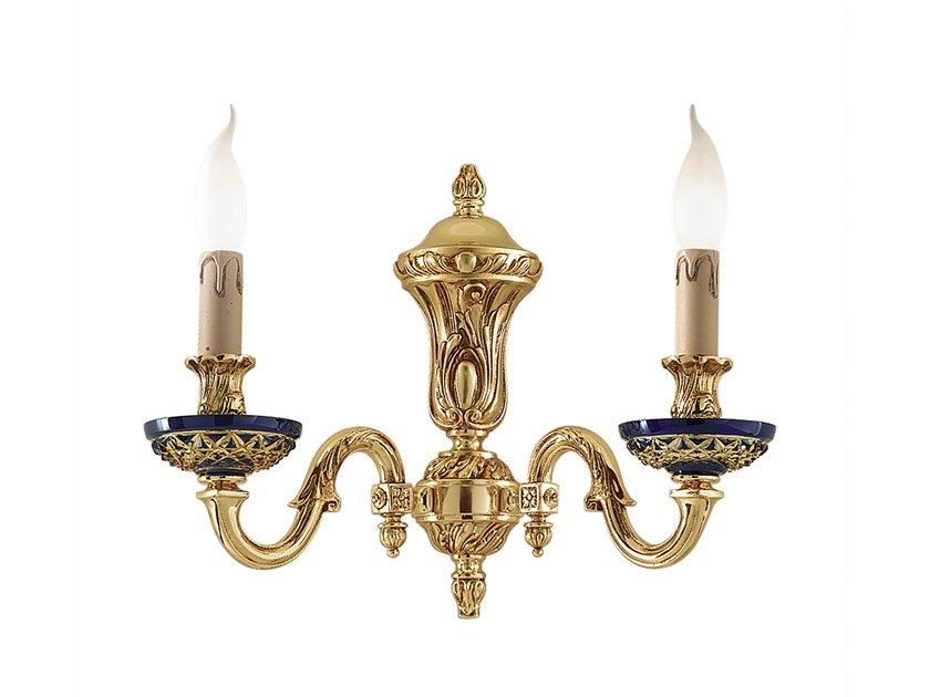 Shaded gold plated wall light with blue crystal | Ruth 517/a2 by Possoni Illuminazione