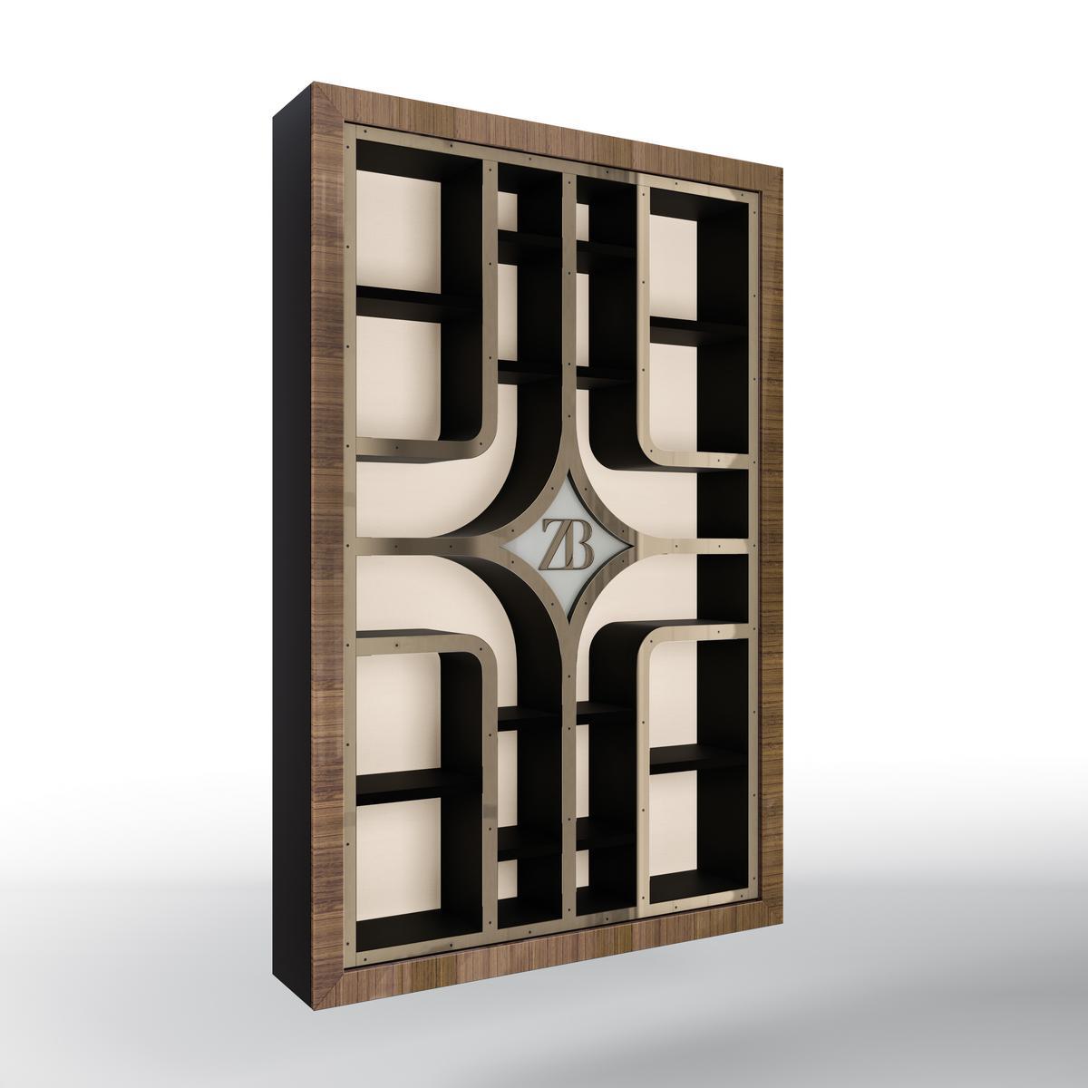 Open floating metal bookcase and eucalyptus frame | Sirio by Bruno Zampa