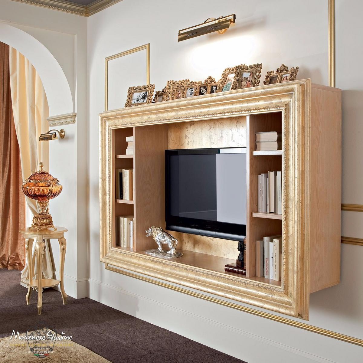 Open wall-mounted bookcase with TV stand | 13131 by Modenese Gastone