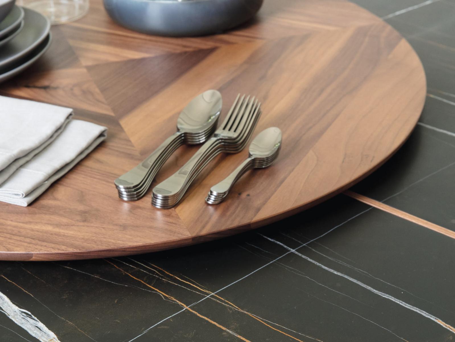 Round table in walnut with marble insert | Thayl by Porada