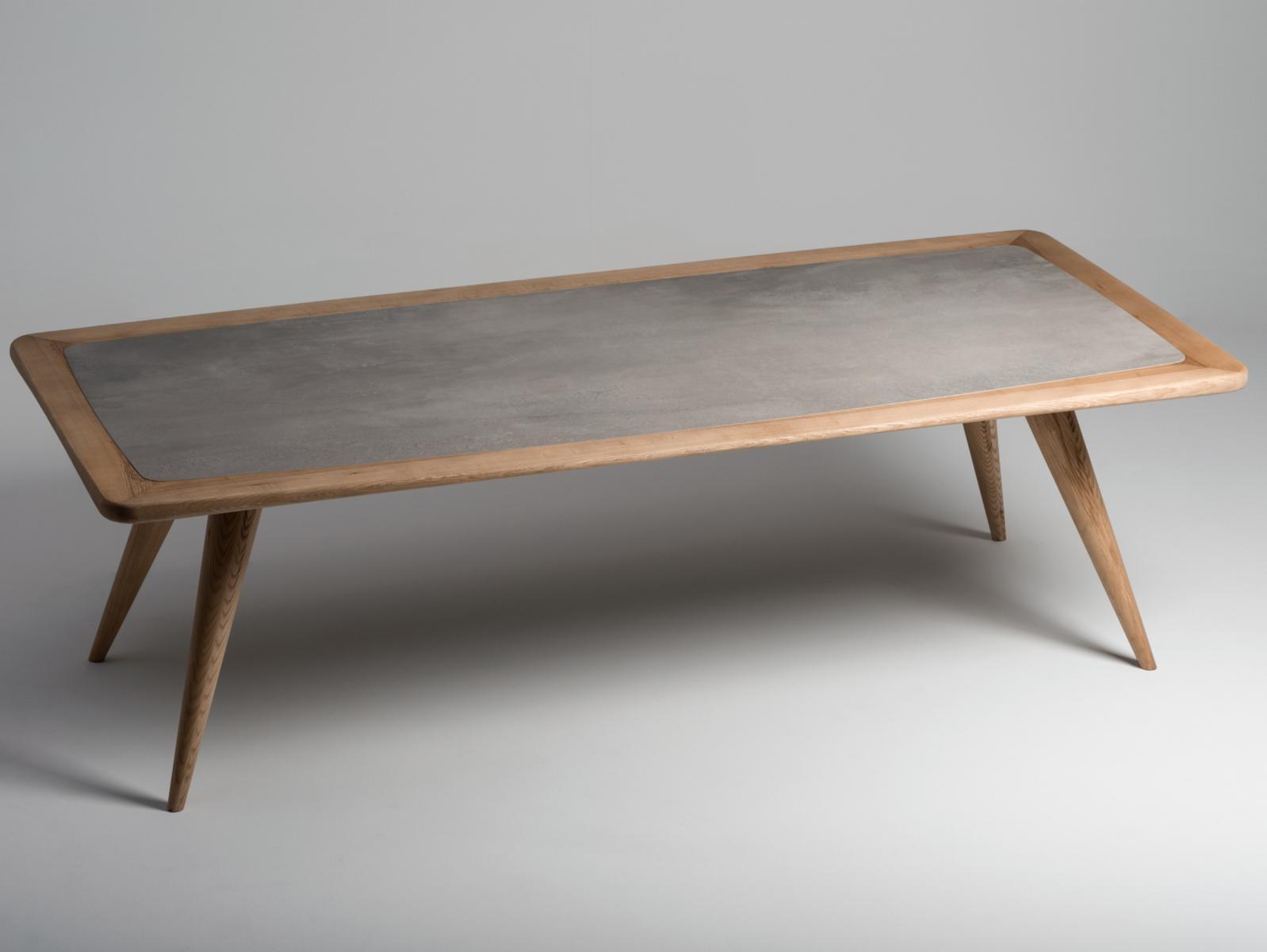 Rectangular cement and oak table | Vertigo by Mantellassi 1926