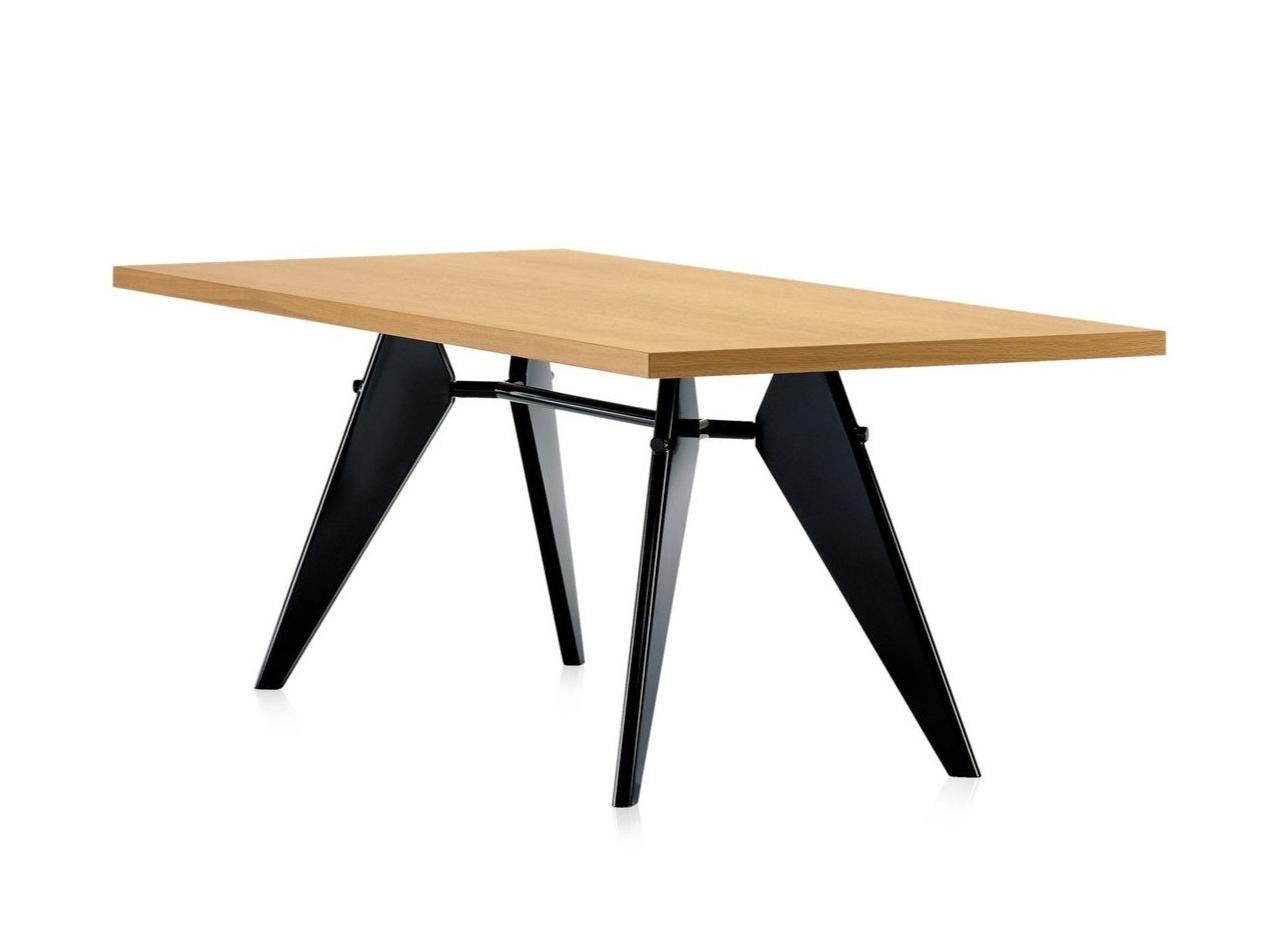 Rectangular dining table with wooden top and steel base | Em Table by Vitra