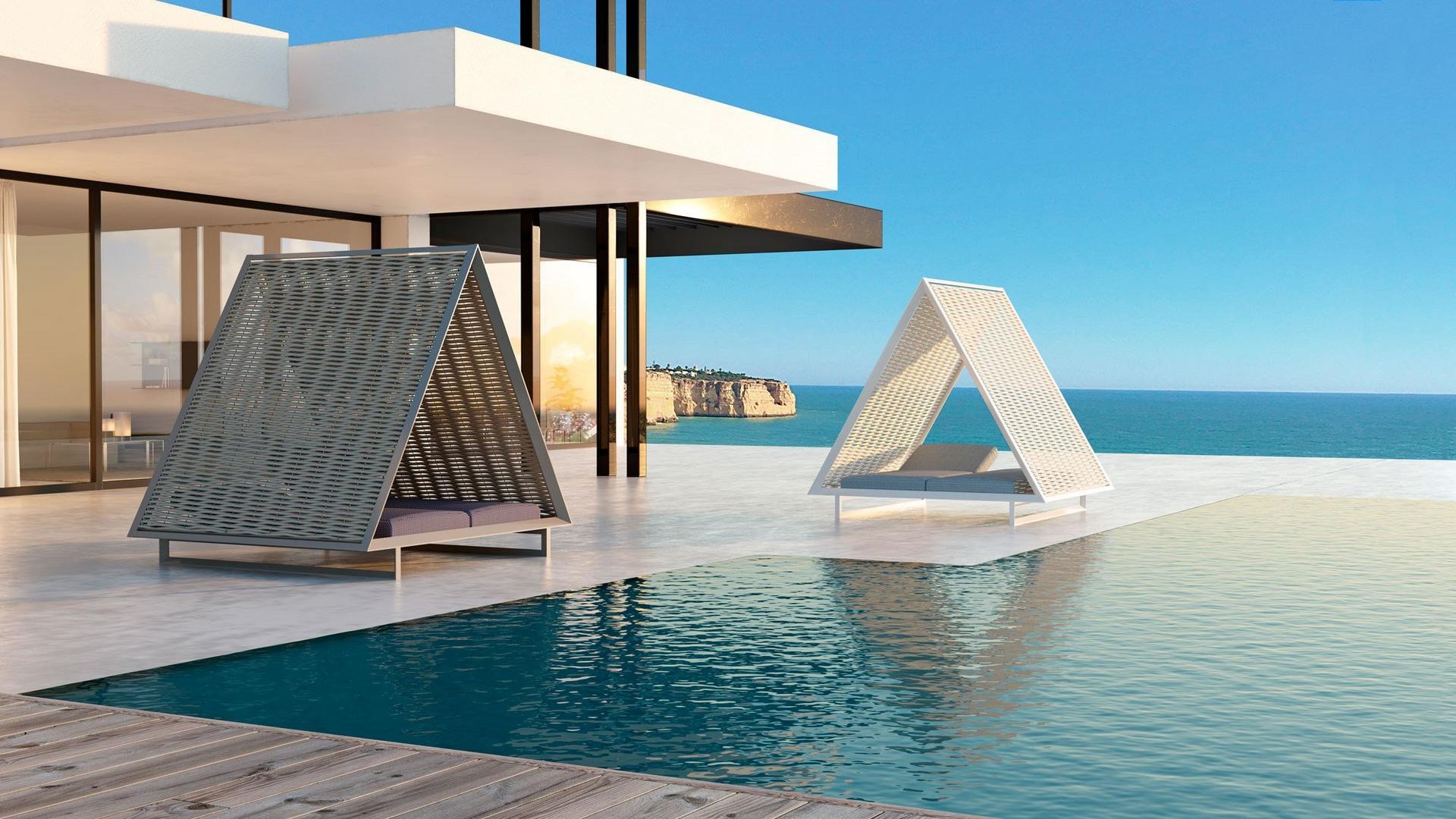 Recliner garden bed with parasol | Vineyard by Vondom