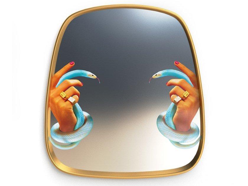 Framed wall-mounted mirror | Hands With Snakes by Seletti