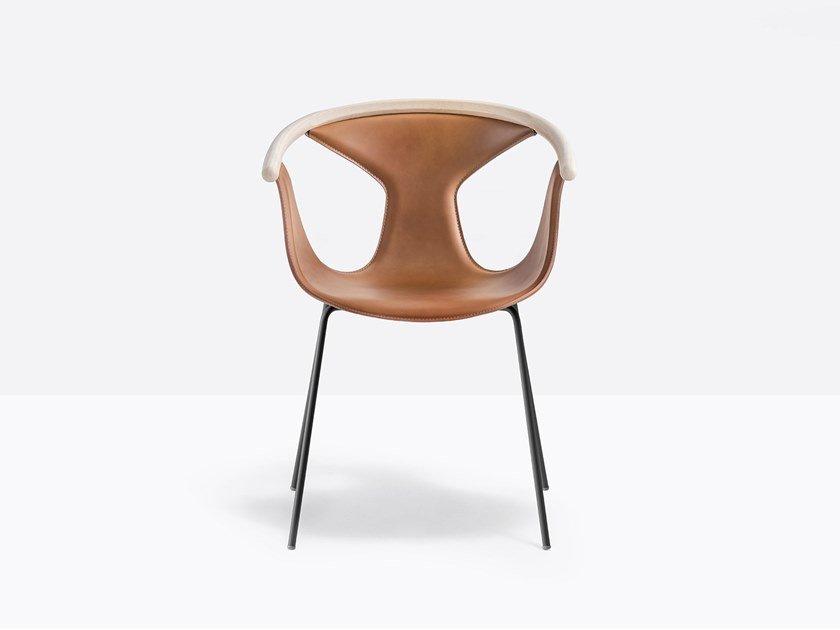 Tanned leather chair with armrests | Fox 3728 by Pedrali