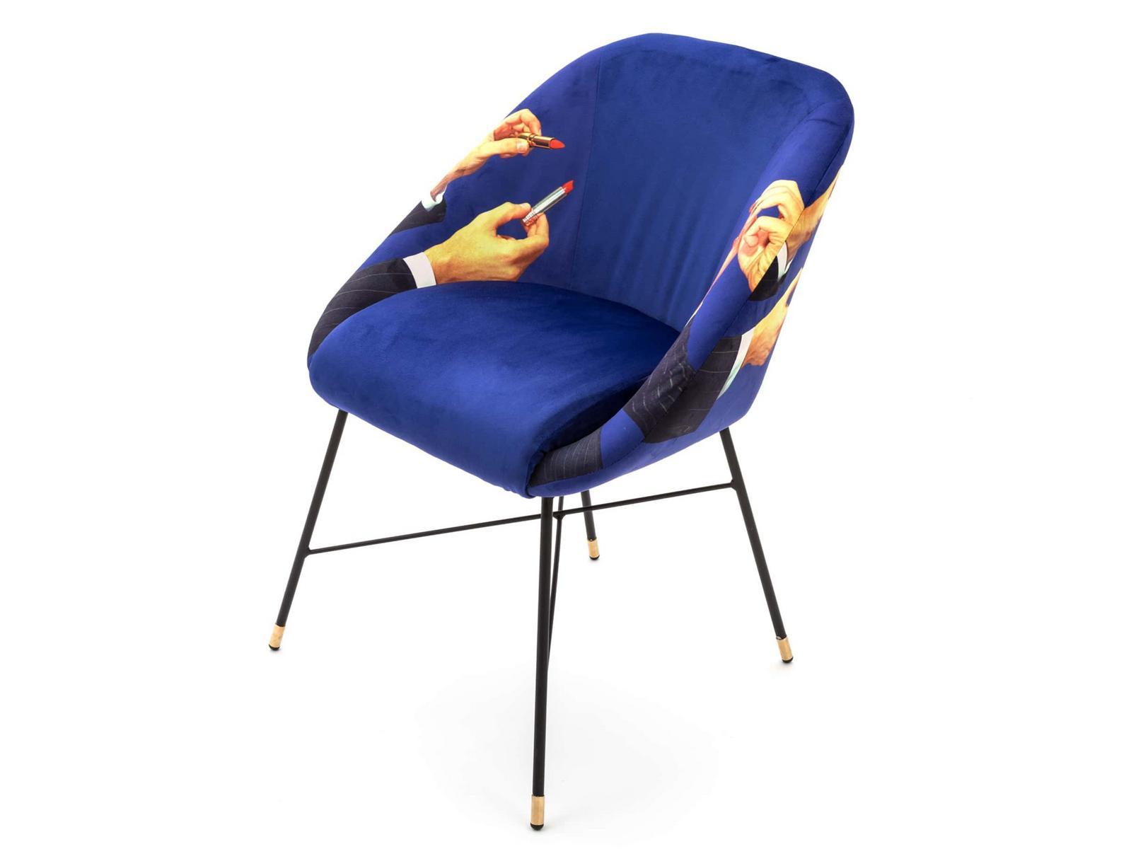 Upholstered fabric chair with armrests | Lipsticks by Seletti