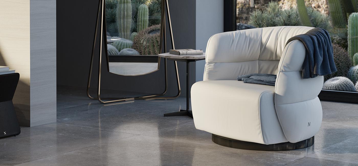 Leather armchair with armrests | Couture by Natuzzi Italia
