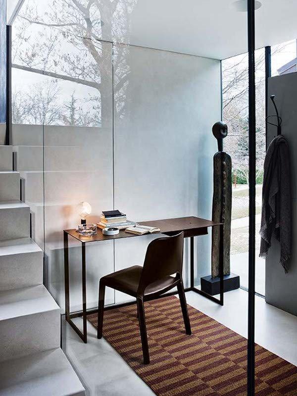 Steel secretary desk with tanned leather top | Calamo 2730 by Zanotta