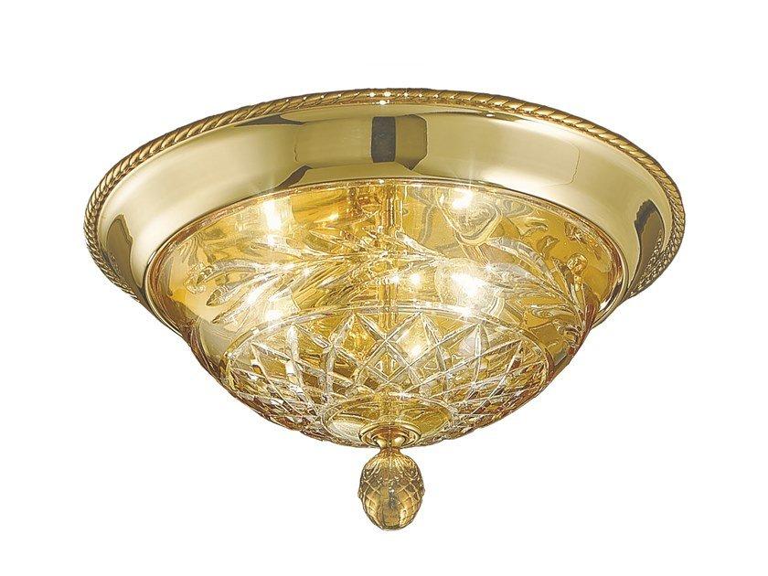 Shaded gold plated ceiling light with amber crystal | Larissa 4500/plp by Possoni Illuminazione