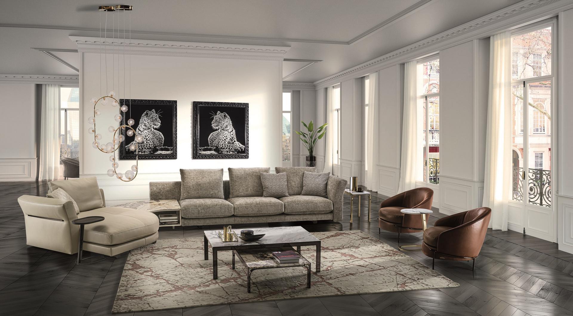 Sectional leather sofa | Riverside by Longhi