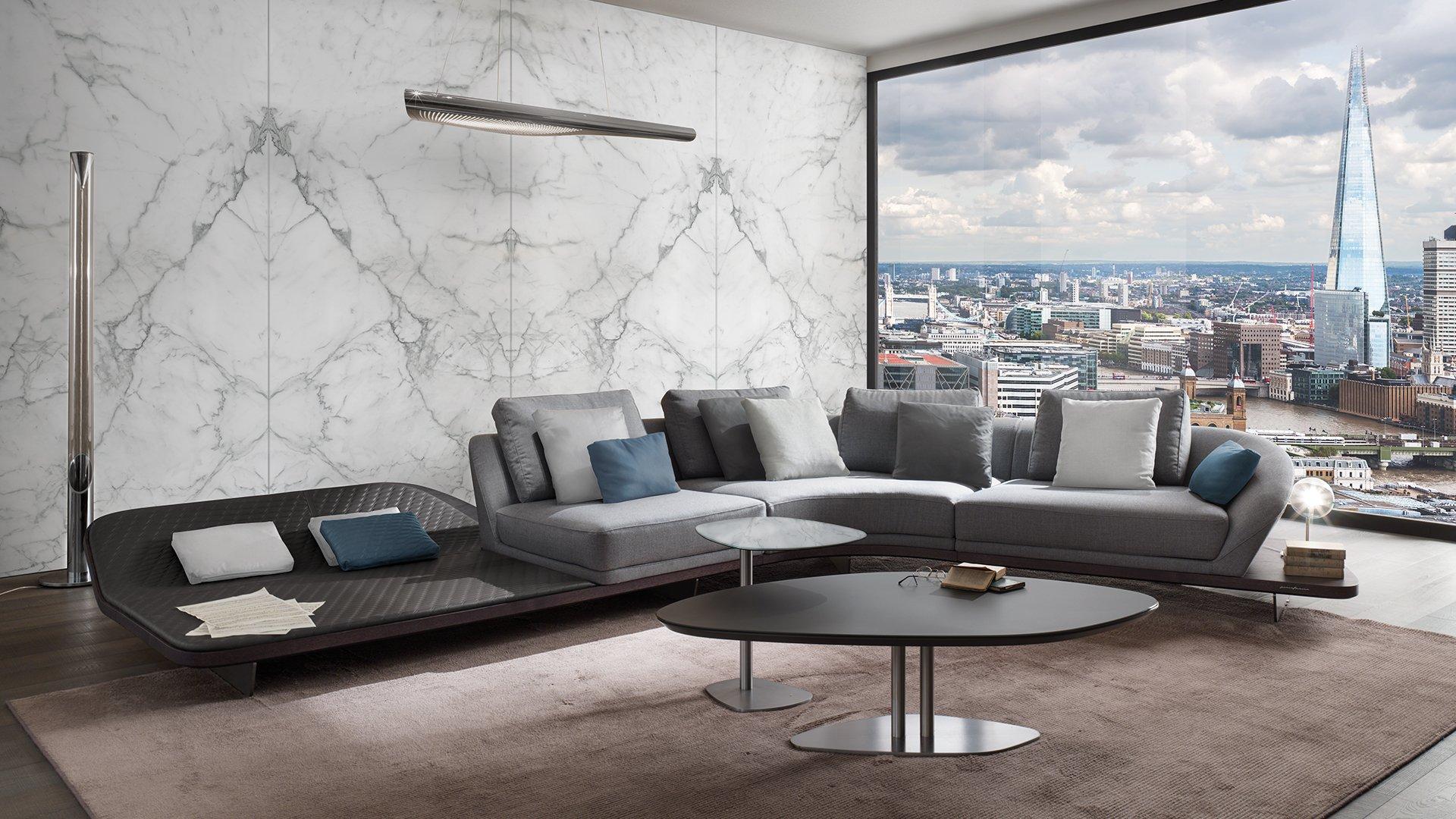 Leather sofa with chaise longue | Segno by Reflex