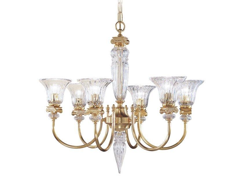 Satin gold plated finish chandelier with crystal | Natascia 27077/6 by Possoni Illuminazione