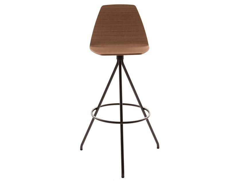 High multi-layer wood stool with back | Sila by Sovet