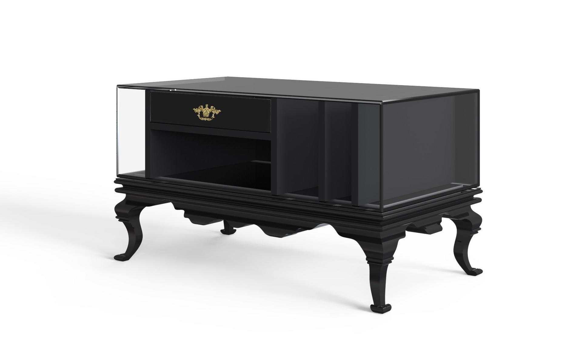 Rectangular wood and glass bedside table with drawers | Tower by Boca Do Lobo