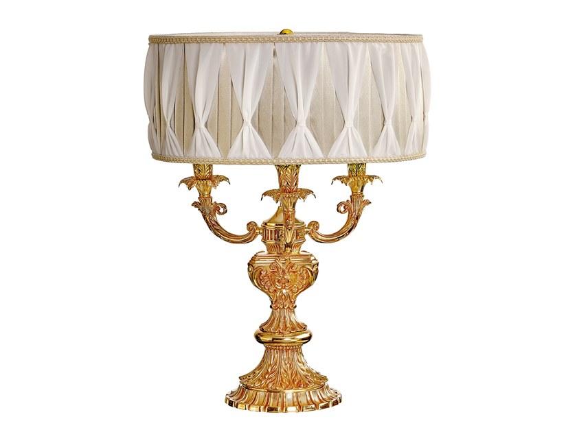 French Gold table lamp with satin shade | Caesar 798/l3 by Possoni Illuminazione