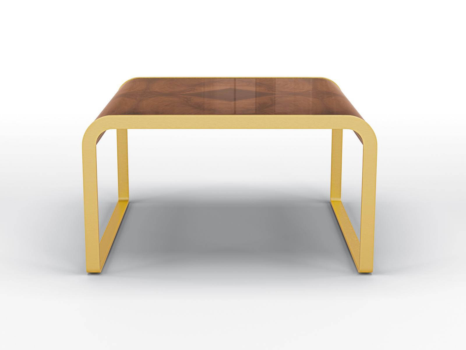 Rectangular side table in walnut and gold satin metal | Dea by Bruno Zampa