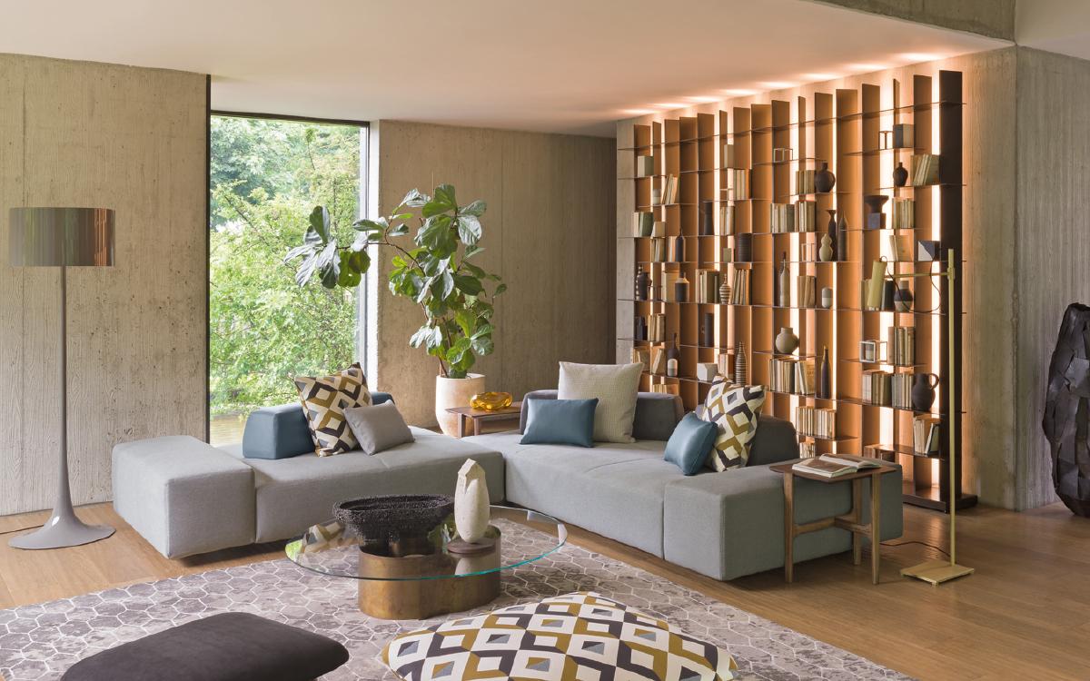 Upholstered modular fabric bench with back | Softbench by Flou