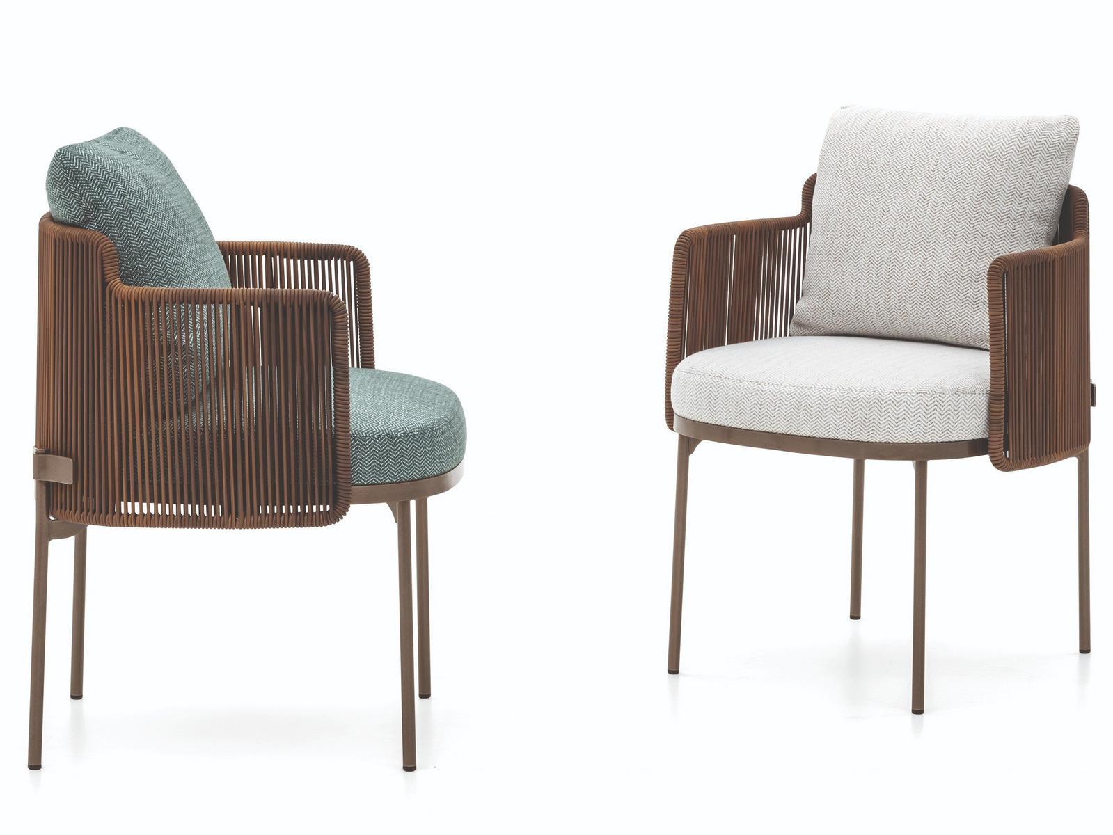 Upholstered fabric garden chair with armrests | Tape Cord Outdoor by Minotti