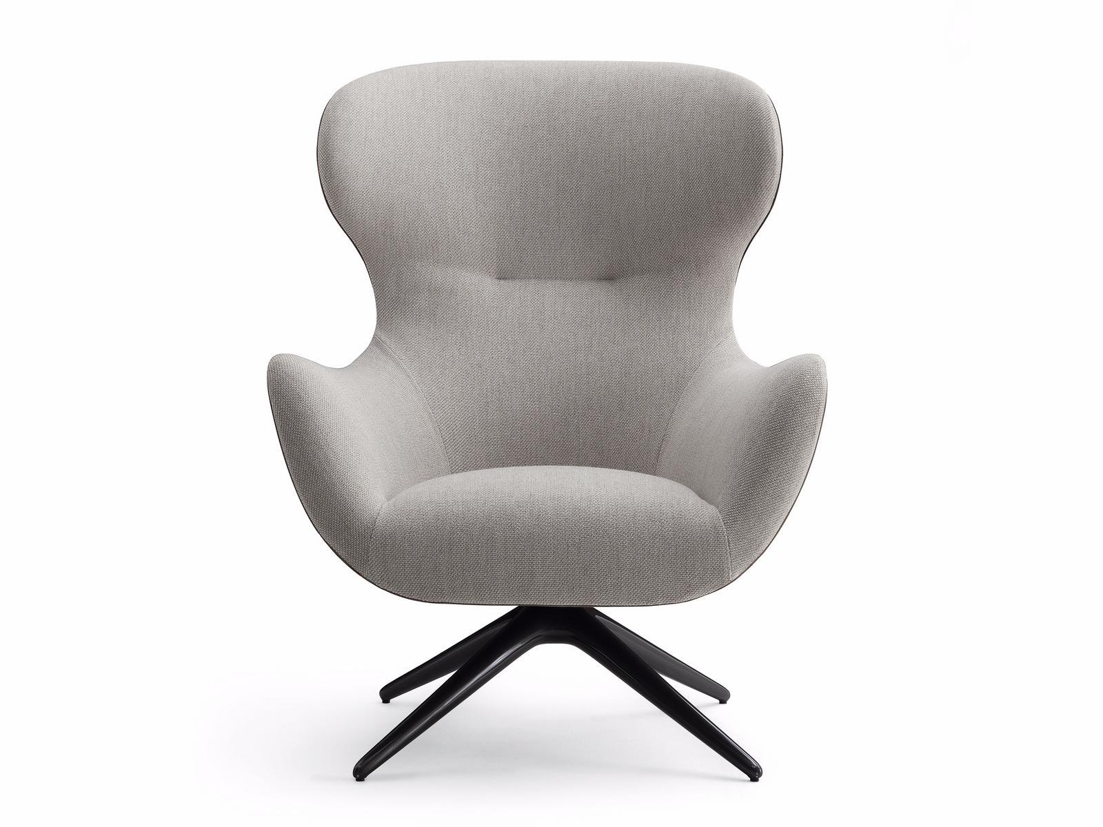 Swivel fabric armchair with 4-spoke base with armrests | Mad Jocker by Poliform