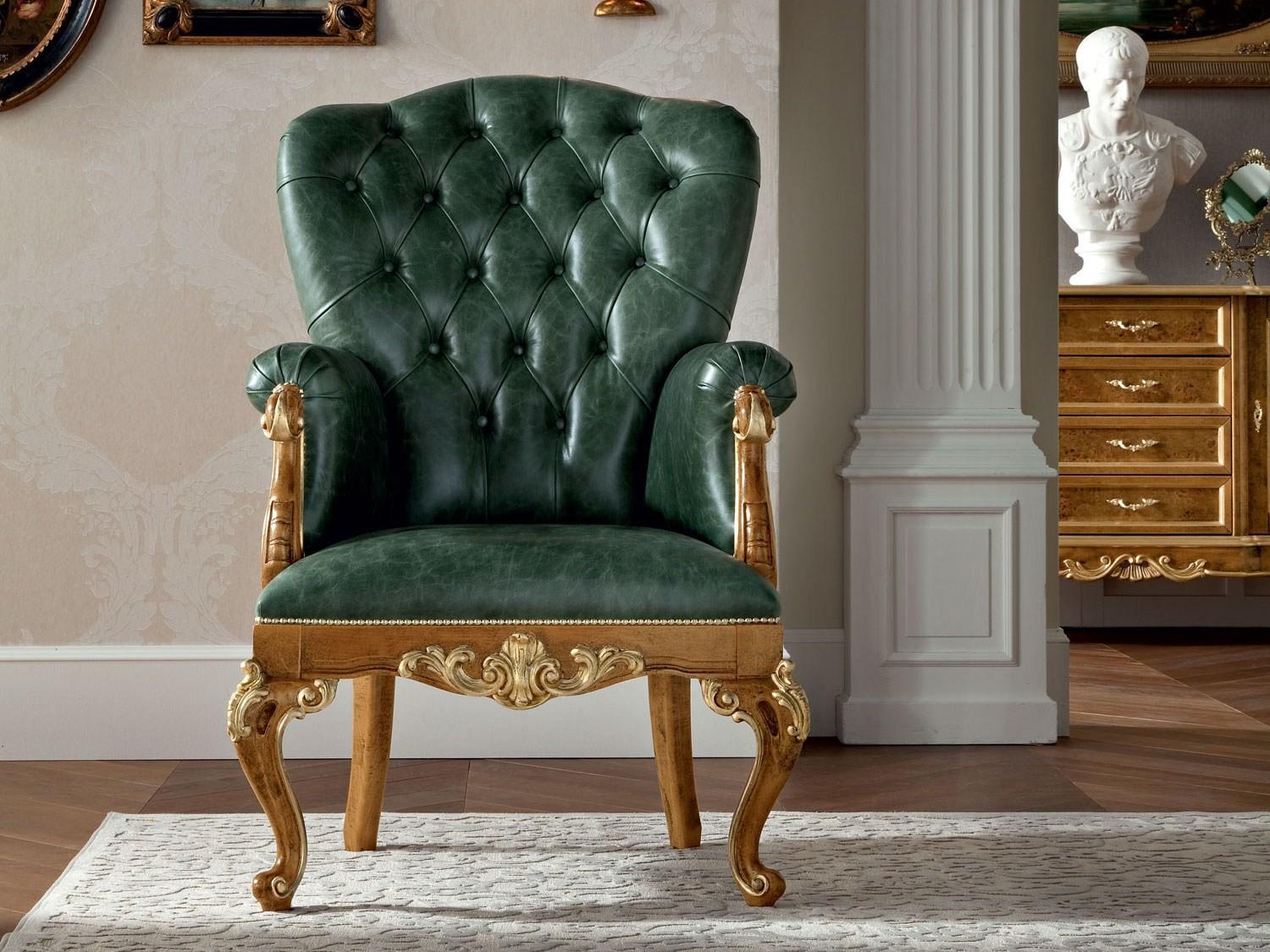 Upholstered leather armchair with armrests | 12435 by Modenese Gastone