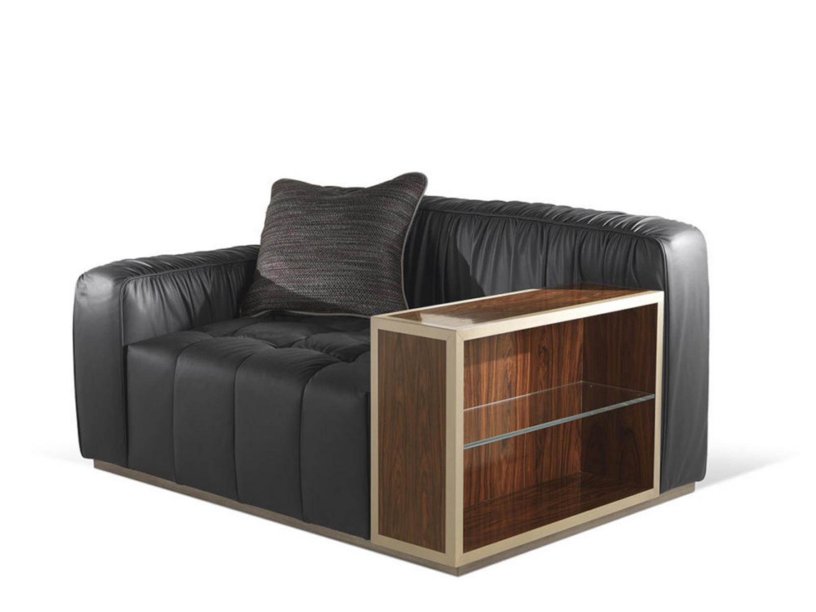 Leather armchair with armrests with integrated magazine rack | Highlander by Gianfranco Ferre Home