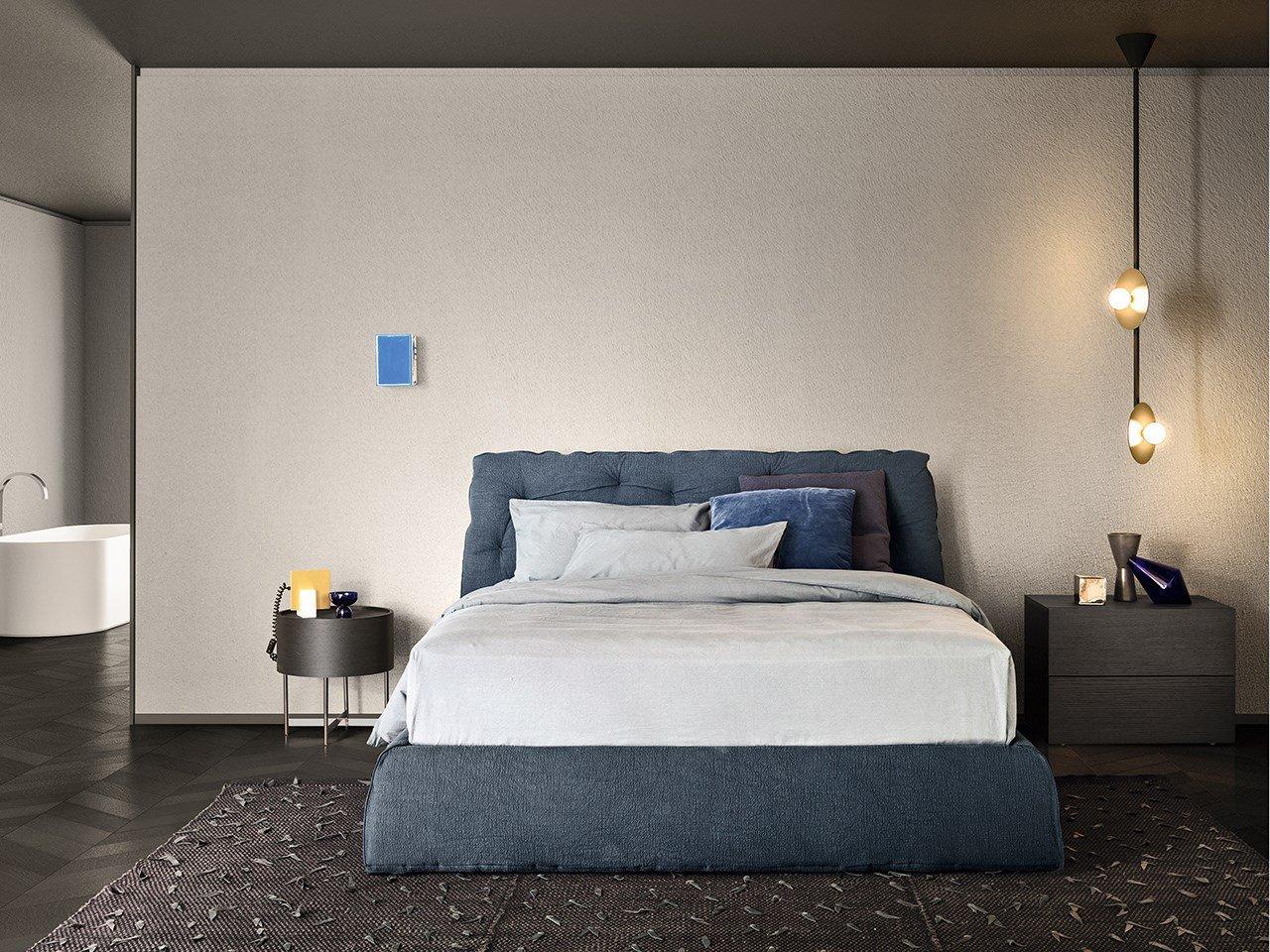 Upholstered fabric double bed with tufted headboard | Impunto by Pianca