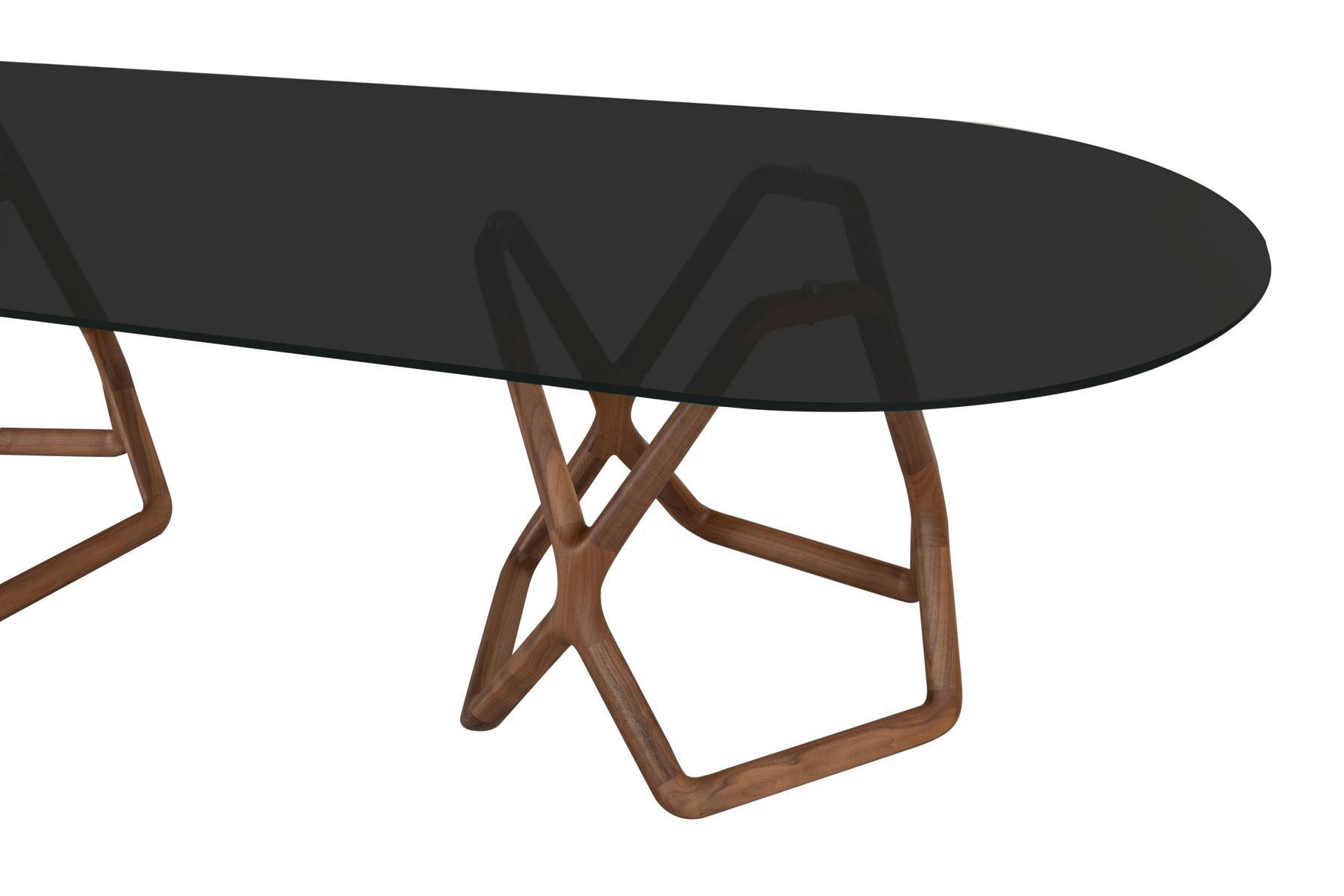 Oval glass table and walnut base | Big York by Tonin Casa
