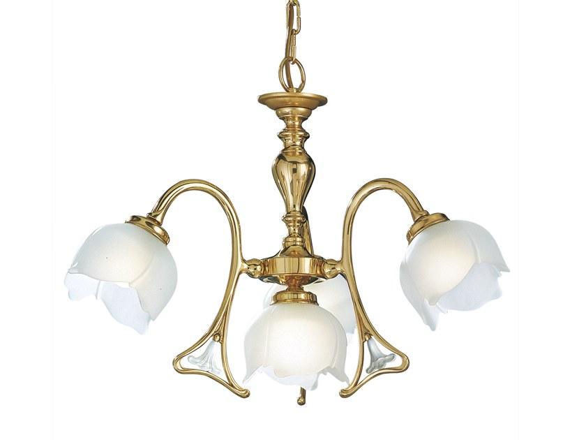 Polish brass chandelier with glass | Liberty 1400/3+1 by Possoni Illuminazione