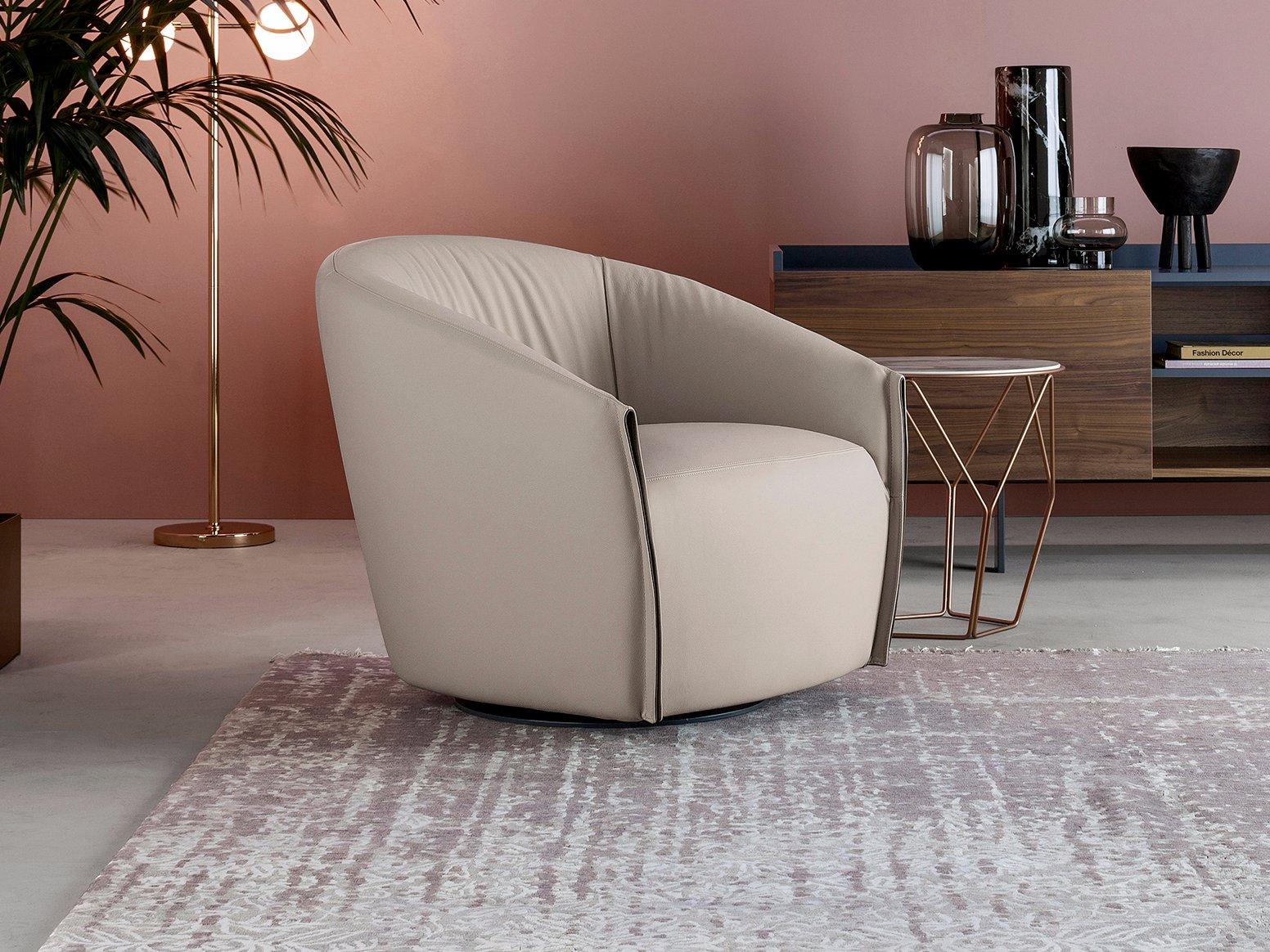 Swivel upholstered leather armchair with armrests | Bodo by Bonaldo