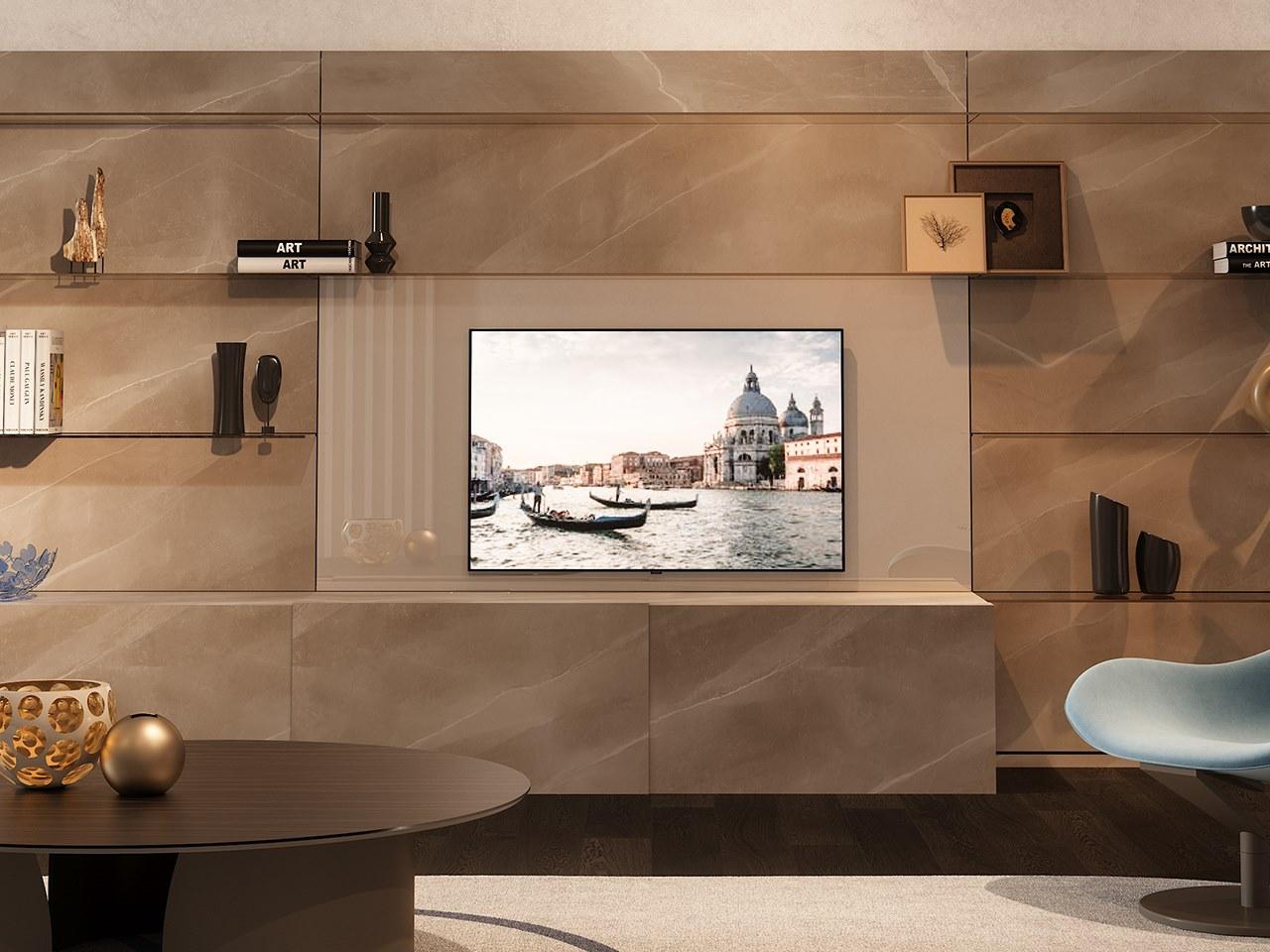 Sectional glass TV wall system | System 01 by Reflex