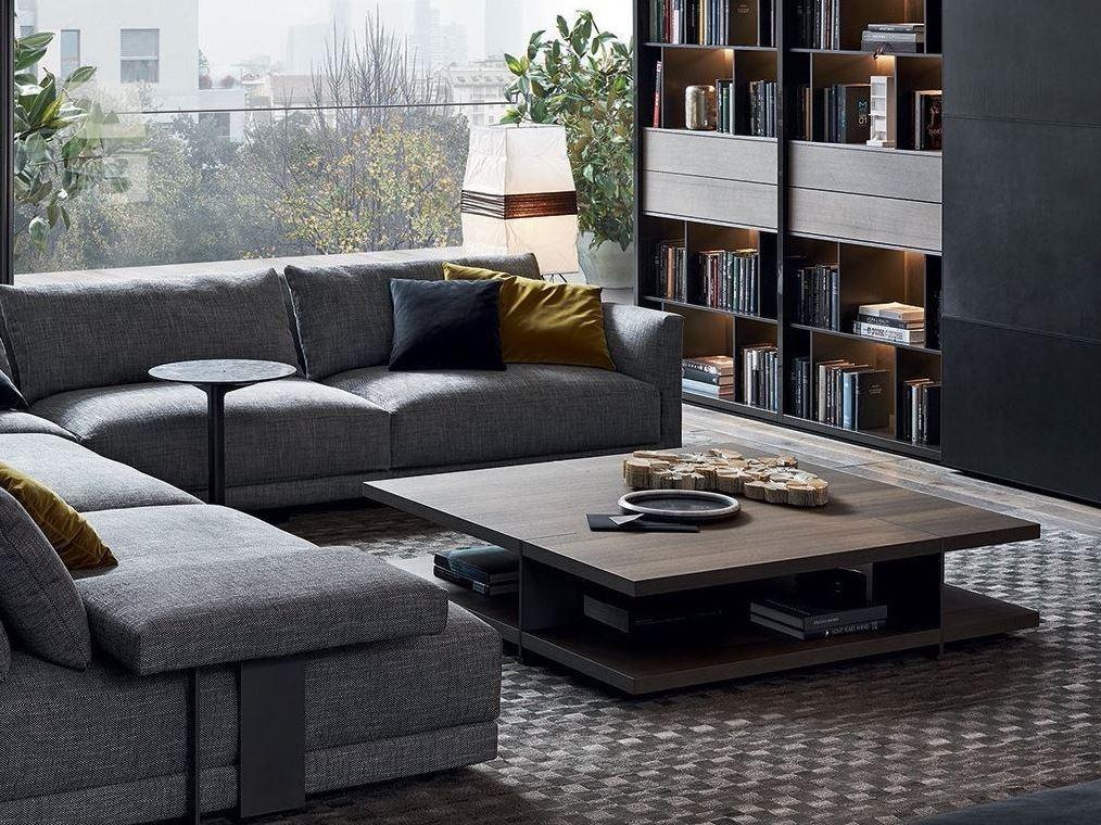 Low wood veneer coffee table with integrated magazine rack | Bristol by Poliform