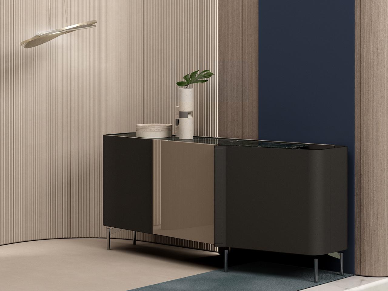 Sideboard with hinged door covered in leather | Zenit by Turri