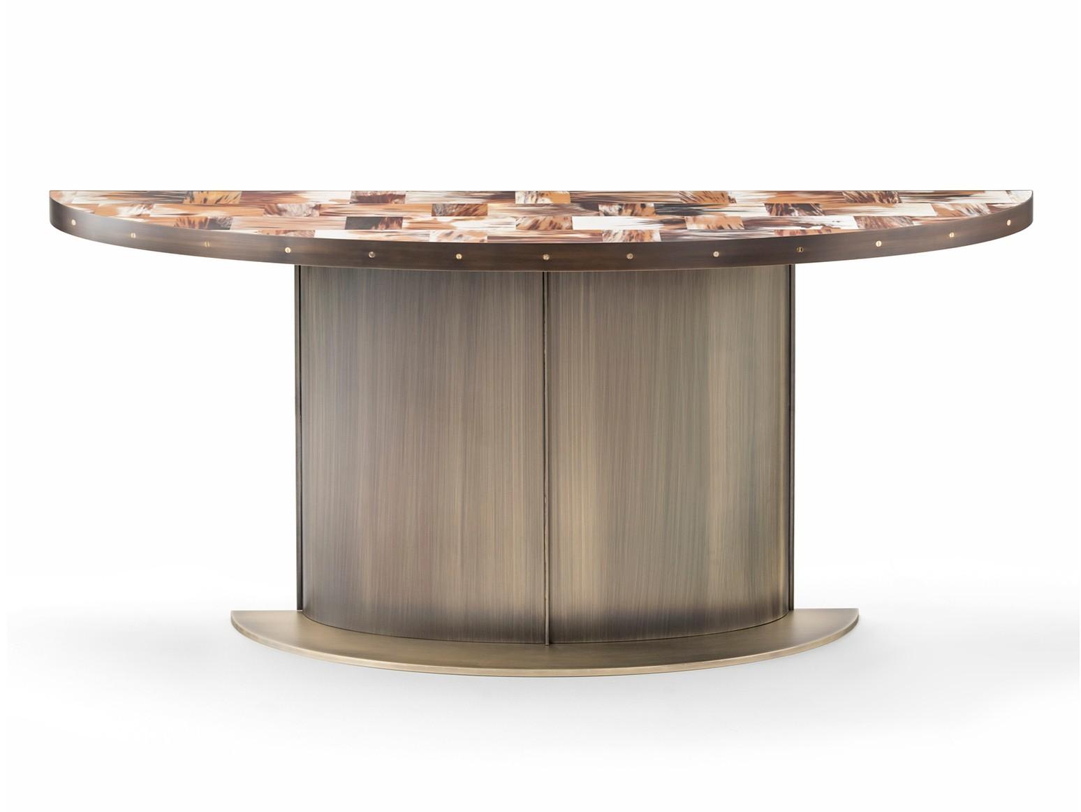 Demilune brass console table with horn top | Nettuno 6016 by Arcahorn