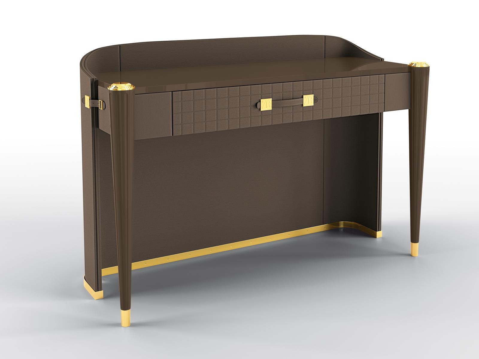 Rectangular console table covered in leather with drawer | Kimberly by Bruno Zampa