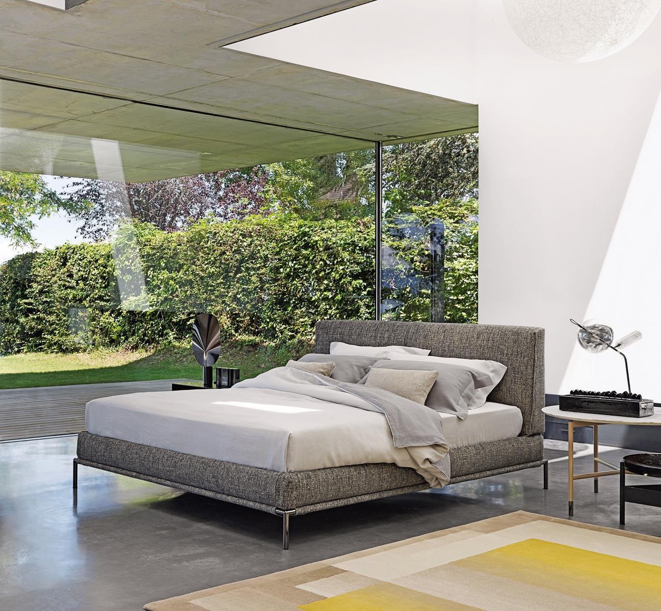 Upholstered fabric double bed with removable cover | Icon by Flou