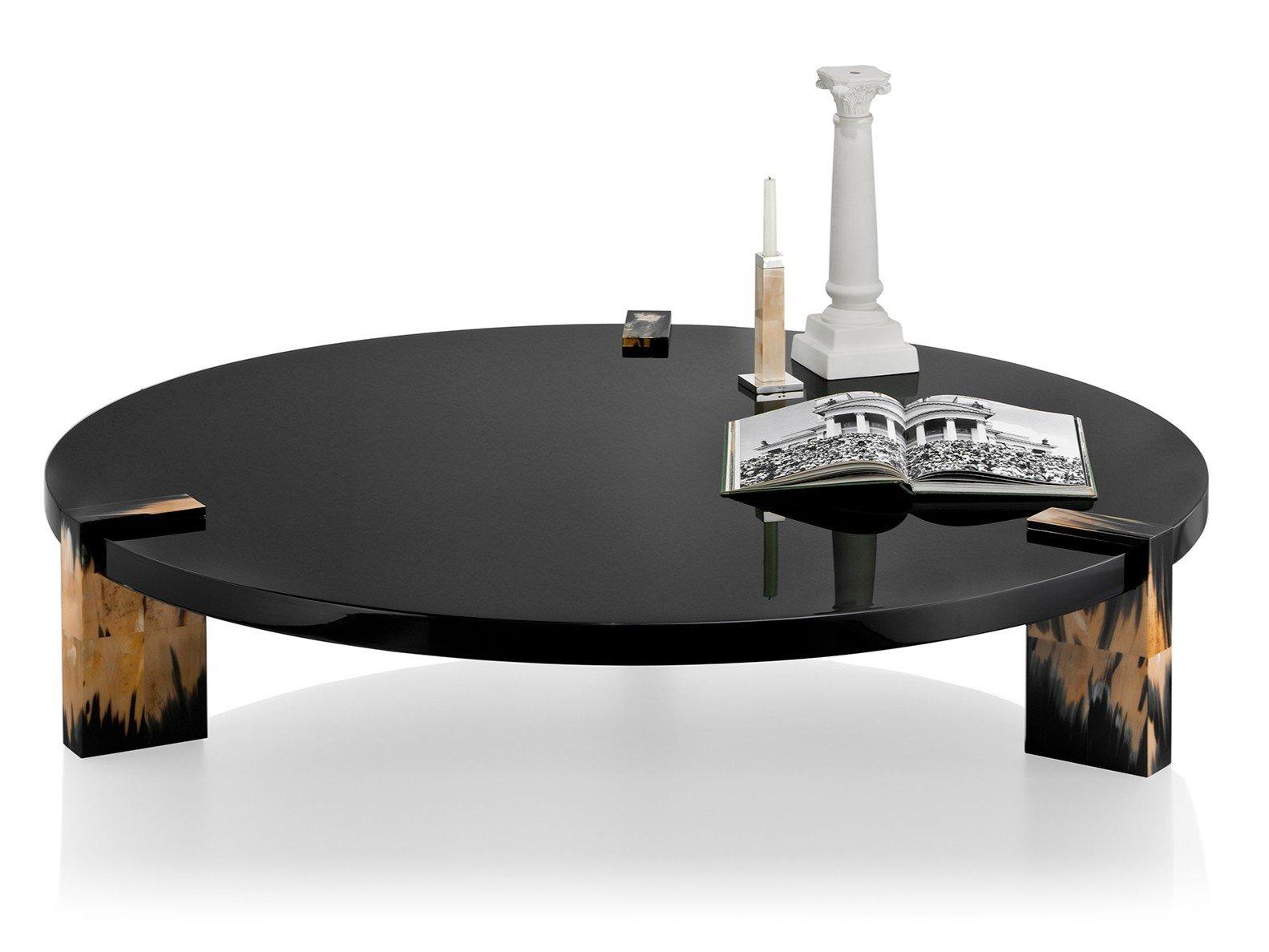 Low round wooden coffee table with horn bases | Paestum 1502 by Arcahorn