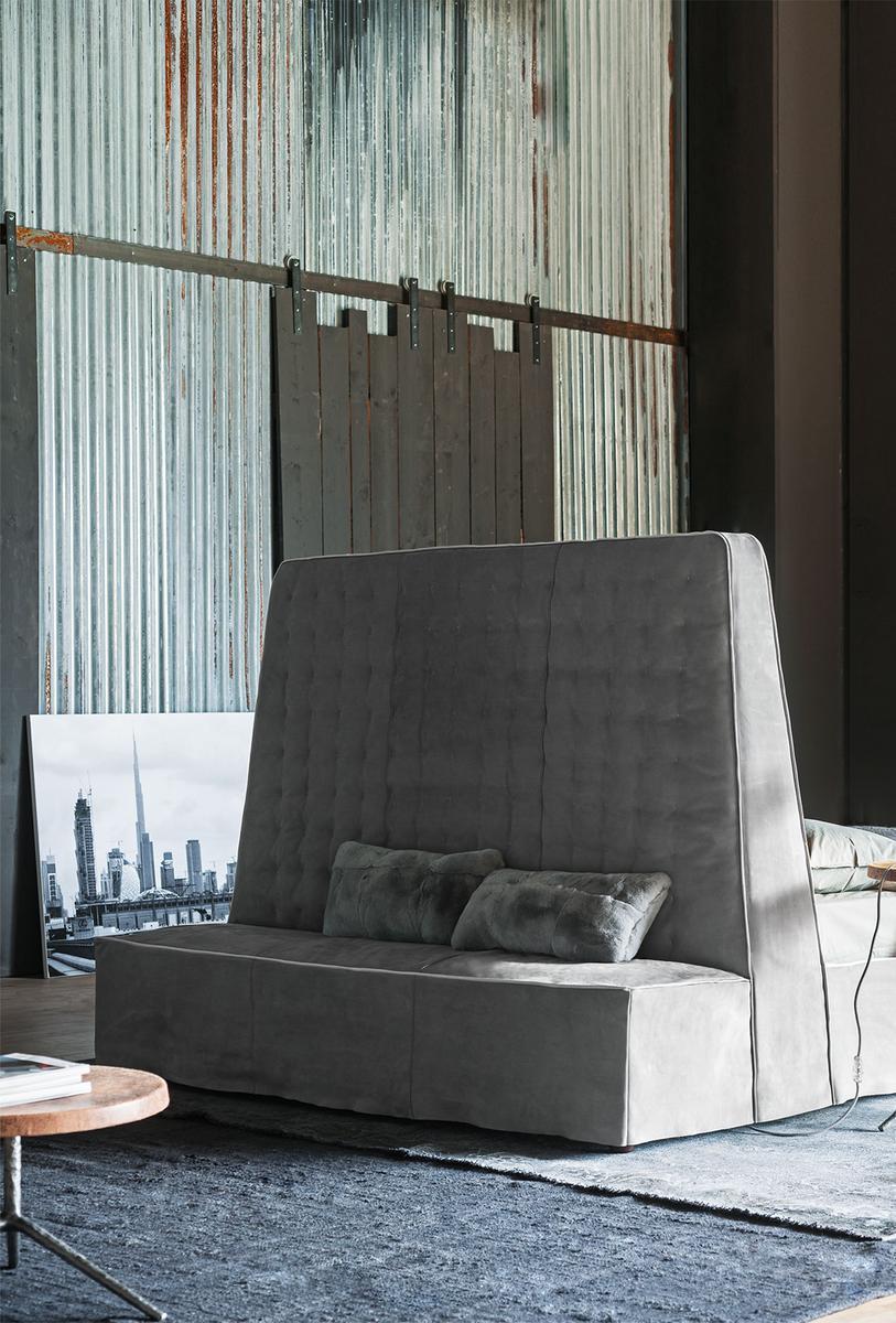 Leather bed with upholstered headboard |  by Baxter
