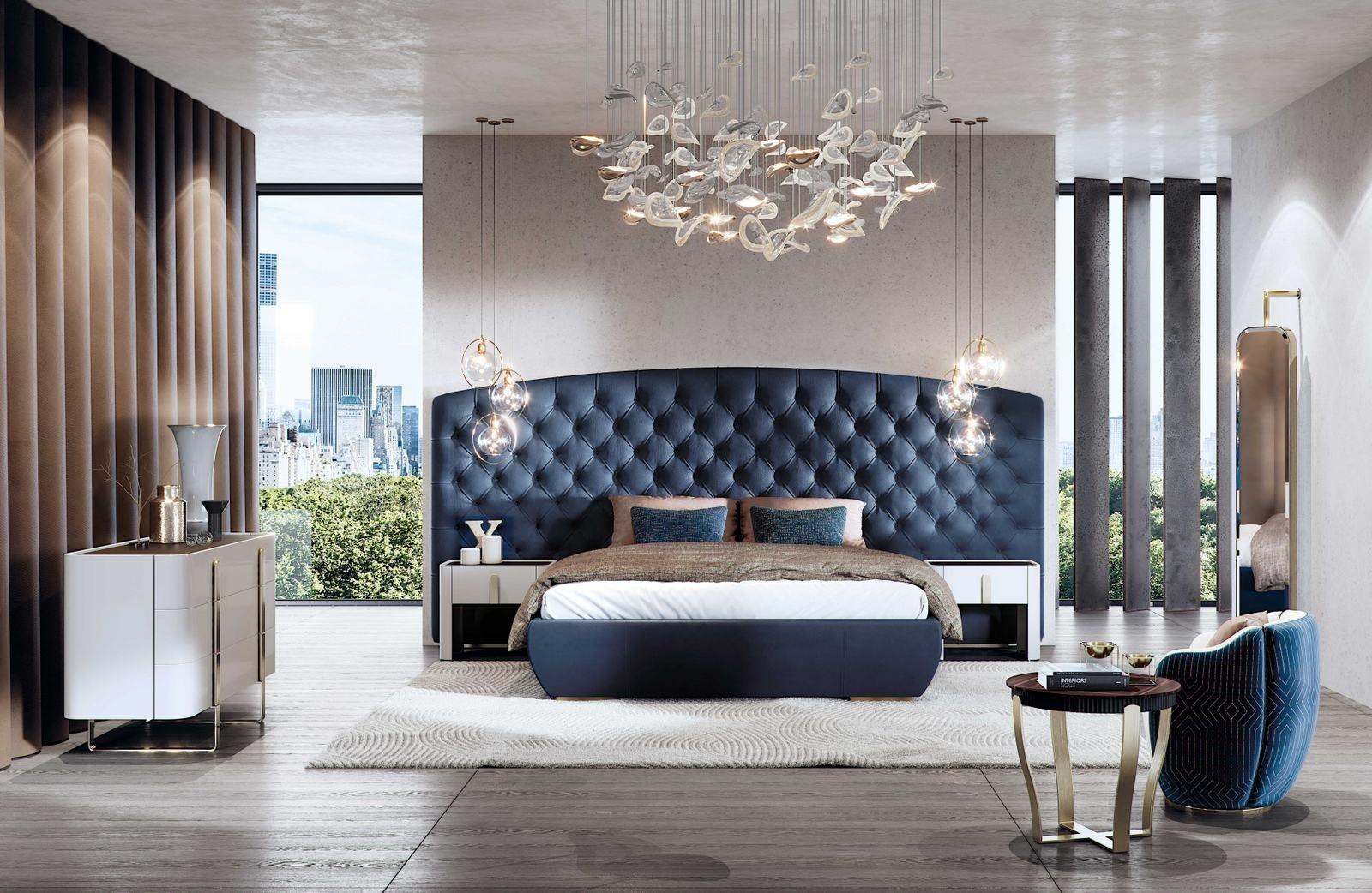 Leather king size bed with upholstered headboard | Kesy Xl by Capital Collection