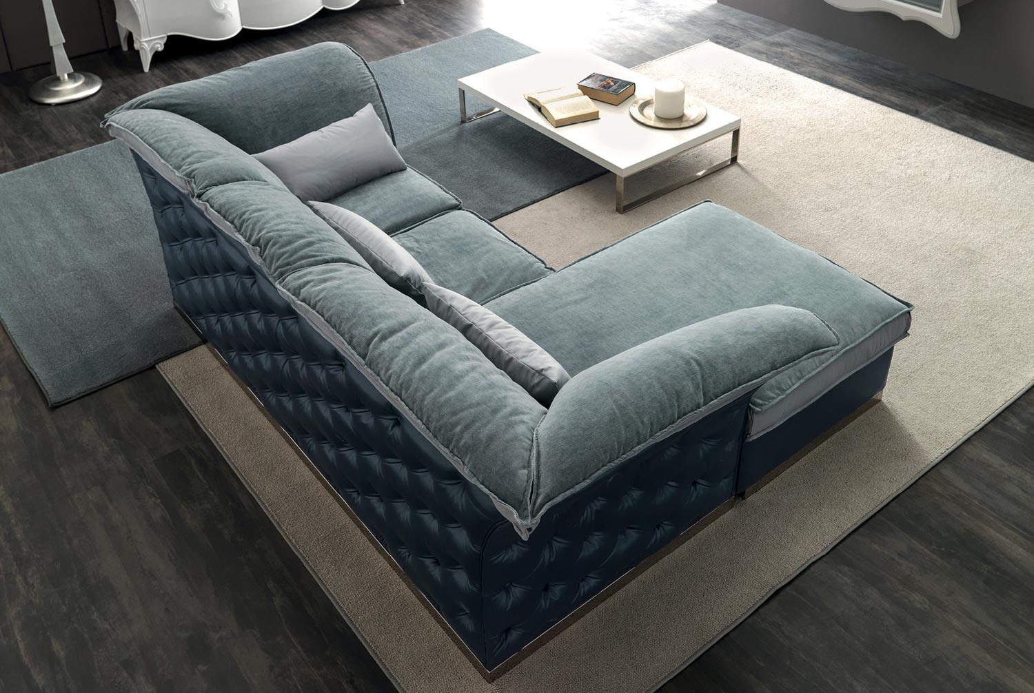 Tufted 3 seater fabric sofa with chaise longue | Tiago by Corte Zari
