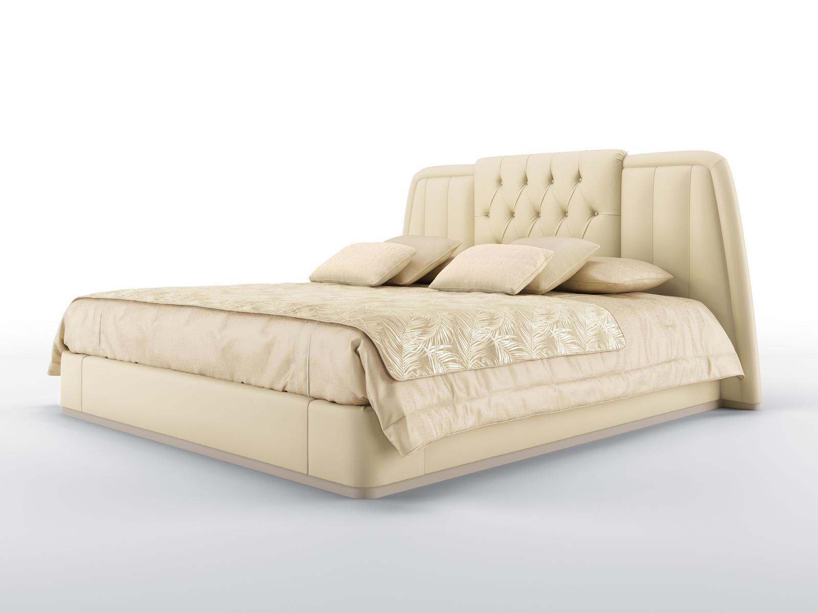 Upholstered leather king size bed | Bernini by Bruno Zampa