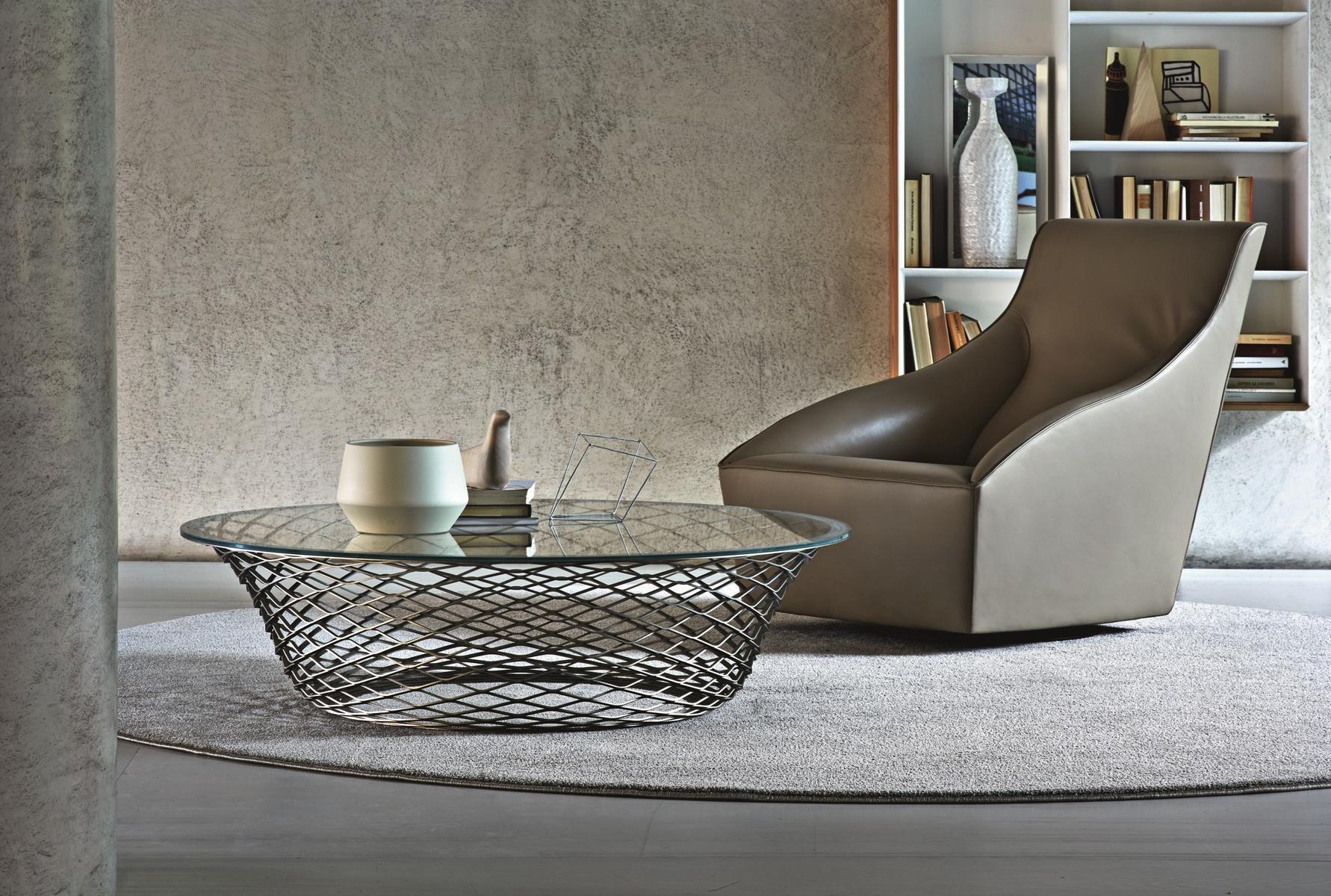 Round crystal and steel coffee table | Teso by Molteni
