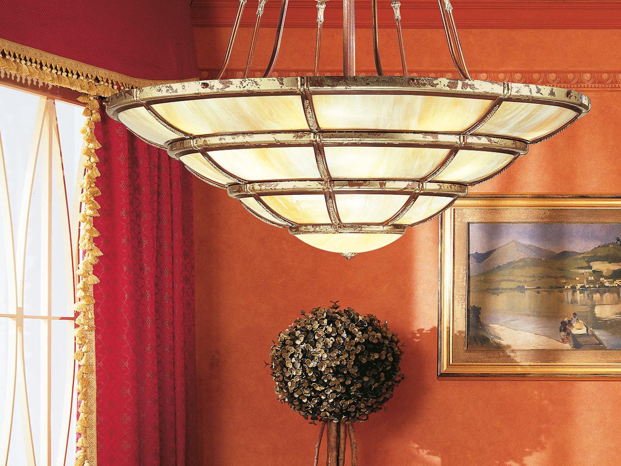 Rust gold leaf finish chandelier with onyx glass | Giotto 1898/22 by Possoni Illuminazione