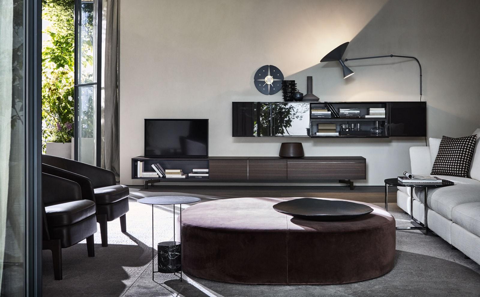 Upholstered leather pouf | Domino Next by Molteni