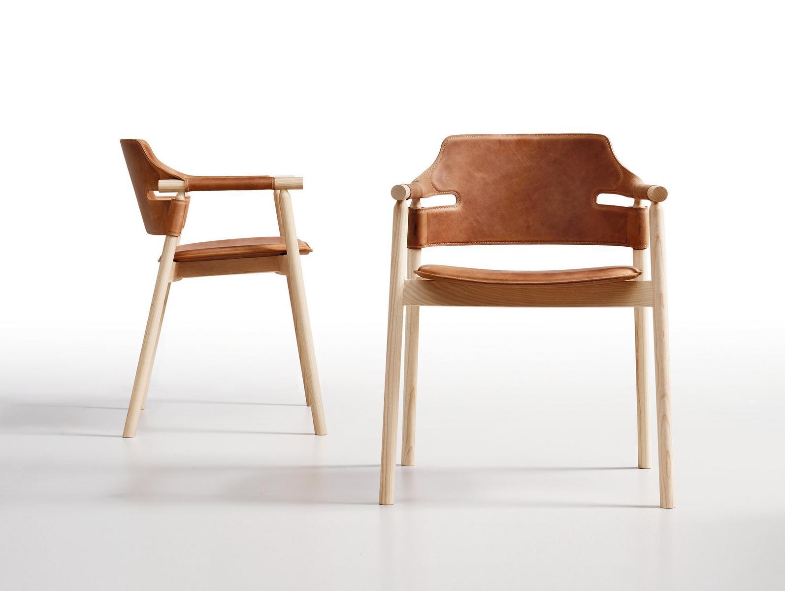 Tanned leather chair with armrests | Suite P by Midj