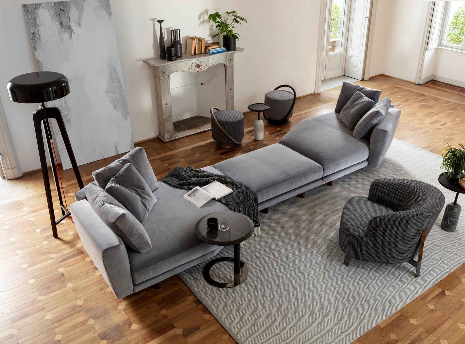 Sectional fabric sofa with chaise longue | Abacus by Porada